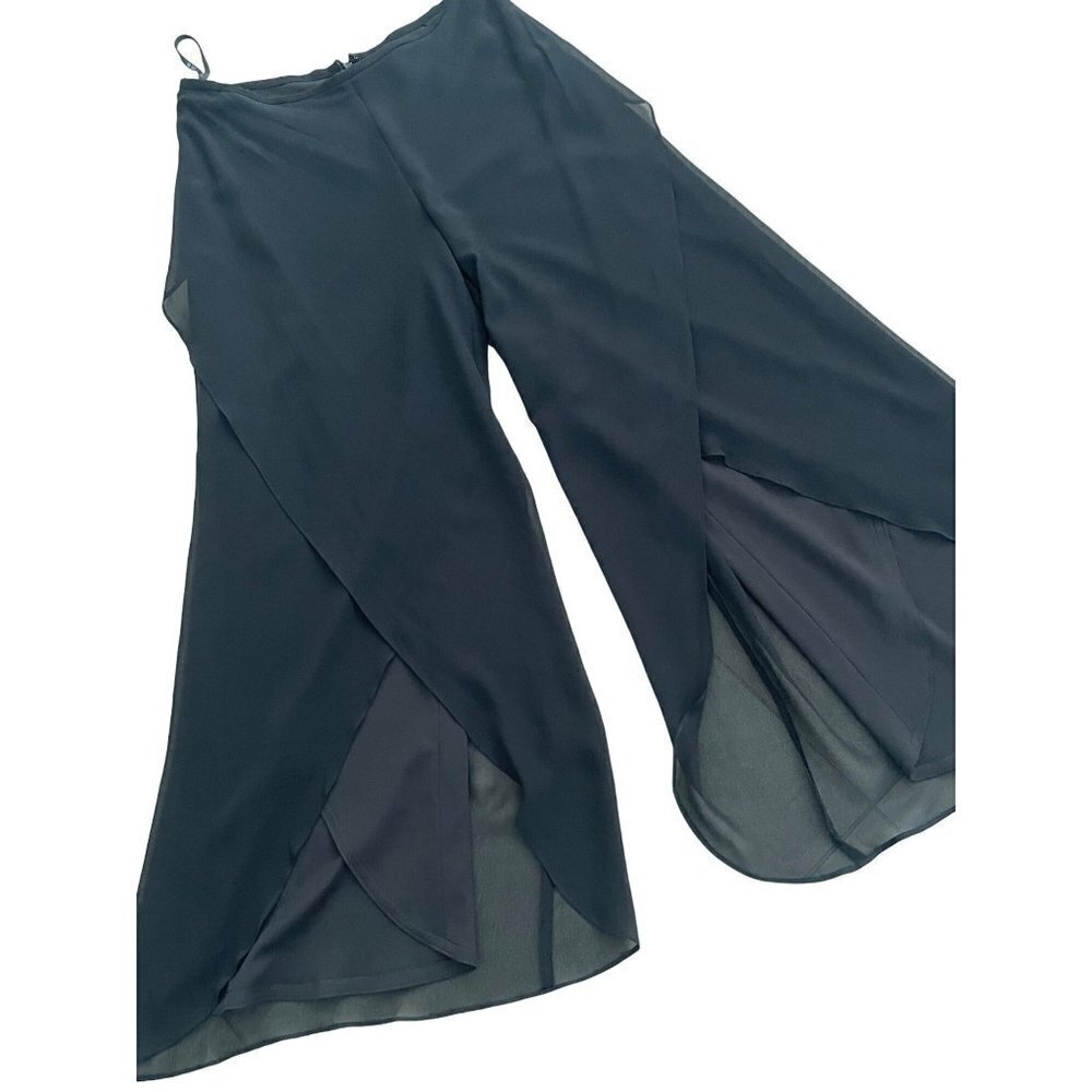 Tadashi Shoji Black Wide-Leg Sheer Silk Casual Pants